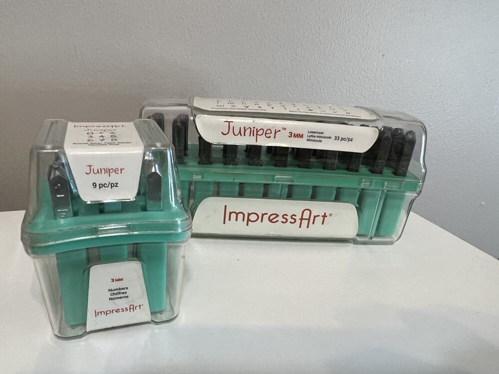 Impressart Letter Metal Stamp Set Juniper Lower case Numbers 3mm. 42 Pieces NOS!